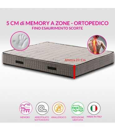 Anatomical orthopedic memory mattress, 7 differentiated zones H23 cm. Hypoallergenic fabric in silver - grey MM 2.2