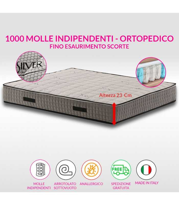 Orthopedic mattress with 1000 pocket springs, height 23 cm, differentiated zones and hypoallergenic silver fabric - GREY ML 2.3
