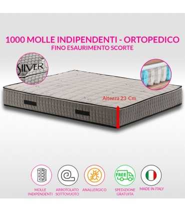 Orthopedic mattress with 1000 pocket springs, height 23 cm, differentiated zones and hypoallergenic silver fabric - GREY ML 2.3