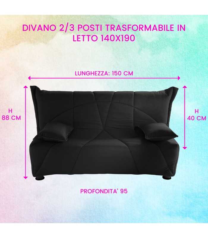 3-seater sofa bed that converts into a 140x190 mattress with 2 pillows included as a gift