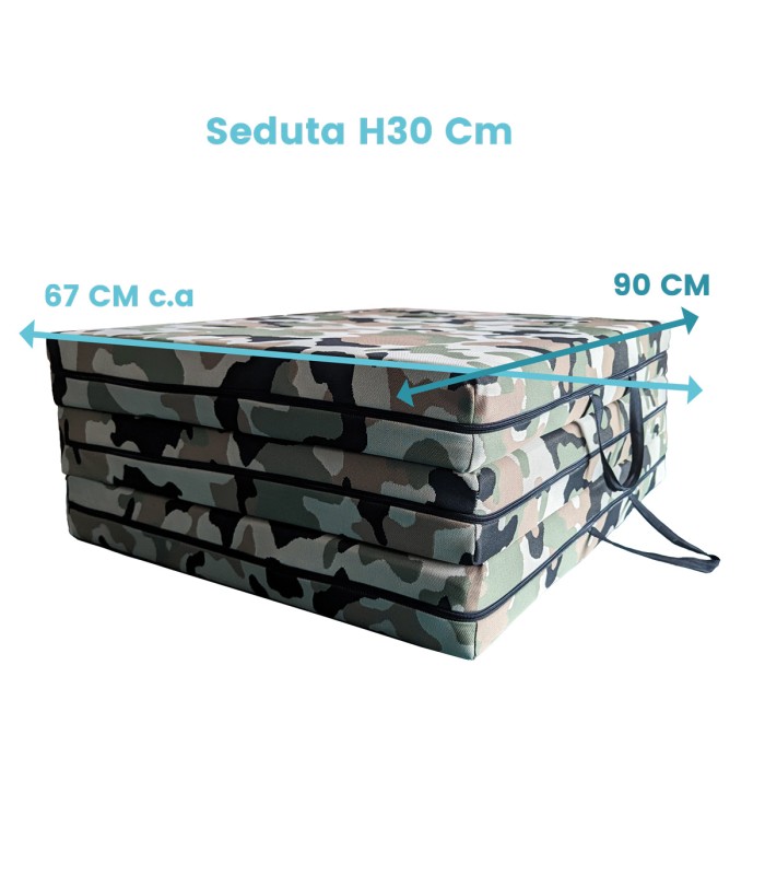 Folding camping mat, 10 cm high, with removable, stain-resistant camouflage fabric. FUTON CAMPING