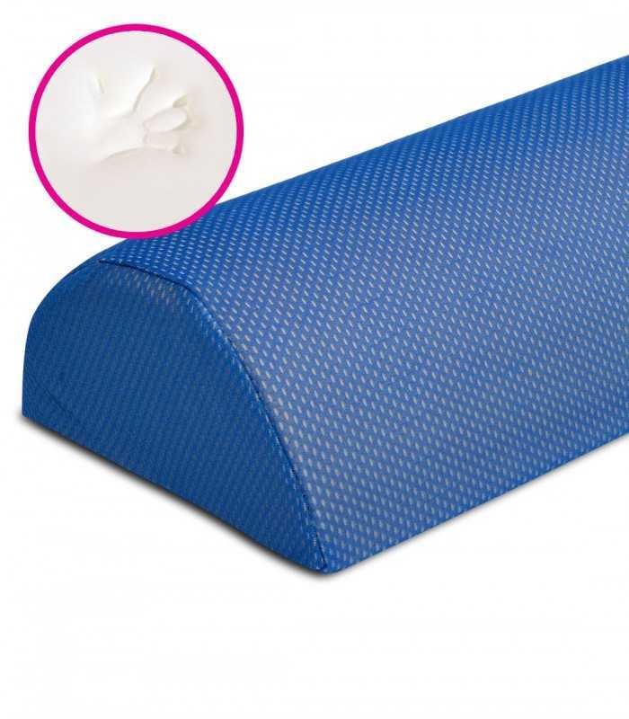 Cylindrical pillow for tired legs. Improves circulation by elevating the legs and adapting to their shape and weight